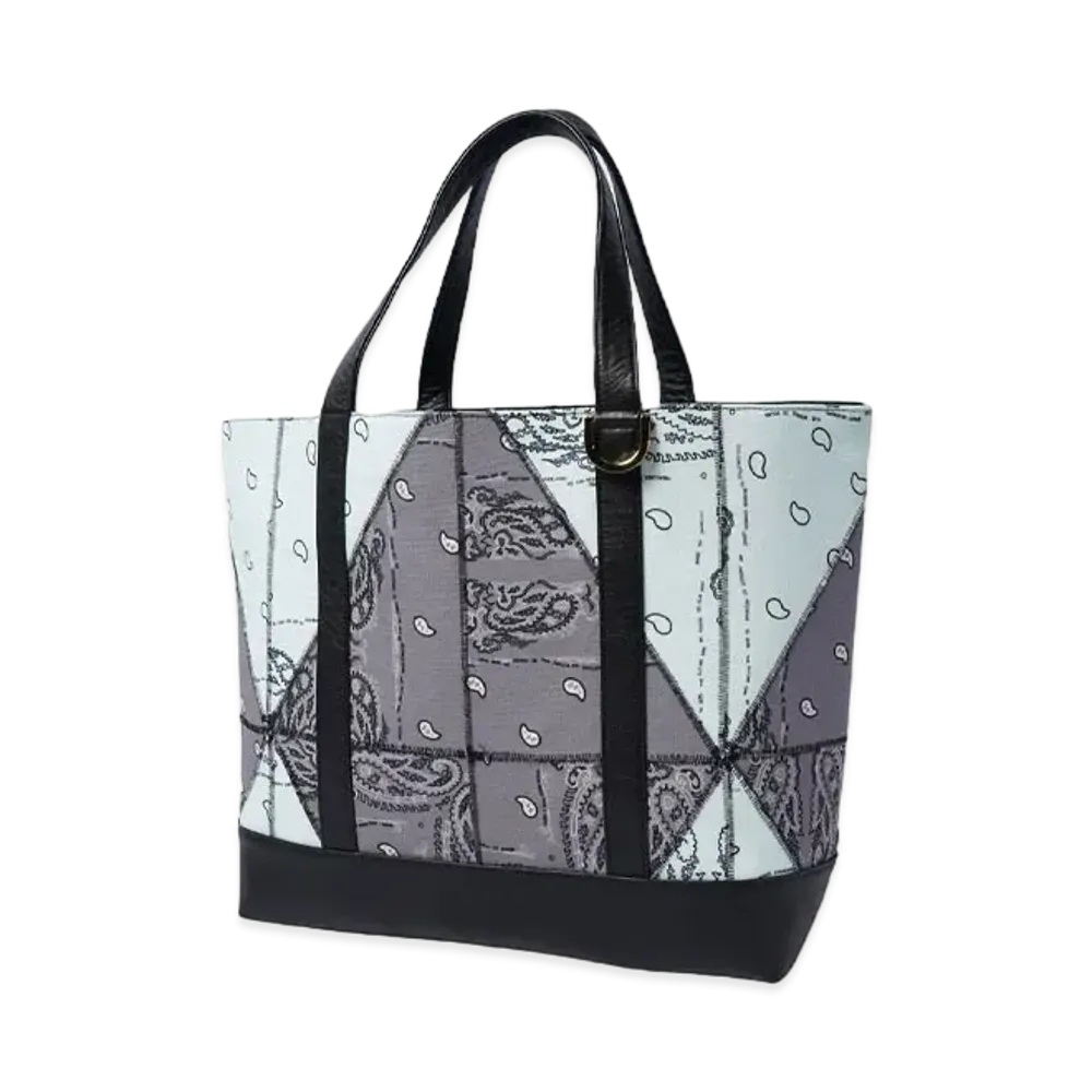 THE WORLD IS YOURS Geometric Paisiey Tote Bag (菱形) "GRAYxLIGHT BLUE"