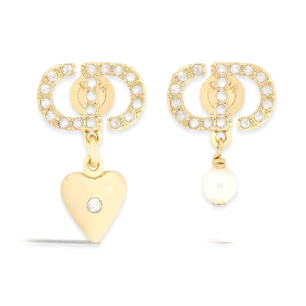 Dior Petit CD Lucky Charms Earrings Metal with Pearl and Crystals "Gold/White/Silver"