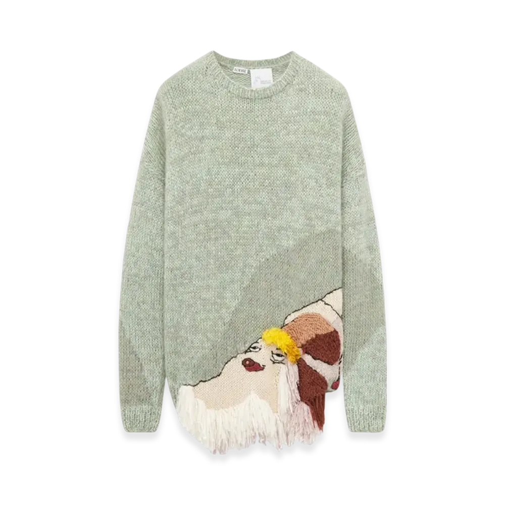LOEWE x Howl's Moving Castle Heen Embroidered Sweater in Wool "Aniseed Green"