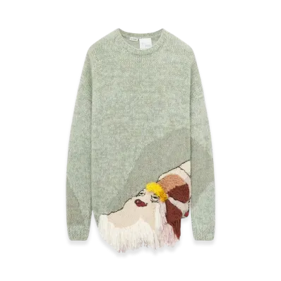 LOEWE x Howl's Moving Castle Heen Embroidered Sweater in Wool "Aniseed Green"