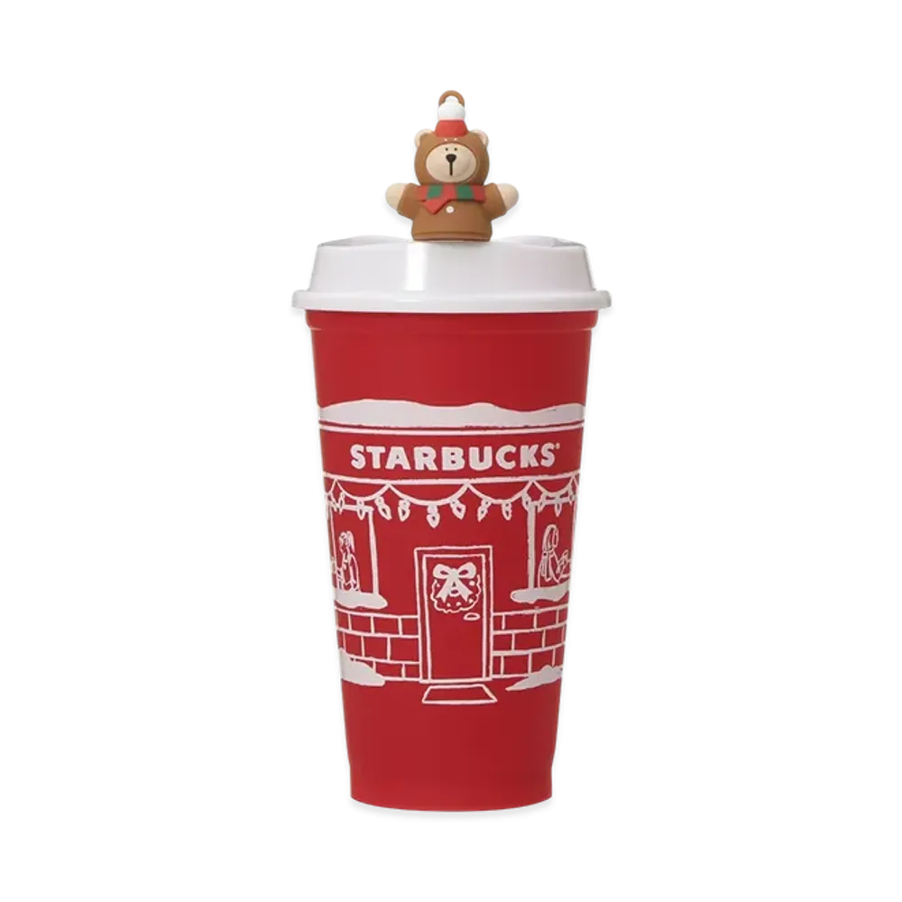 STARBUCKS Holiday 2025 Reusable Cup 473ml + Drink Hole Cap Bearista "Red"