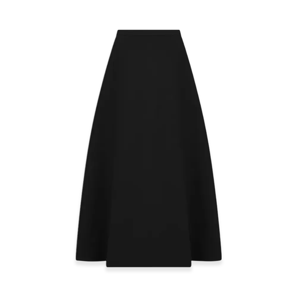 Dior Women's Wool and Silk Flared Mid Length Skirt "Black"