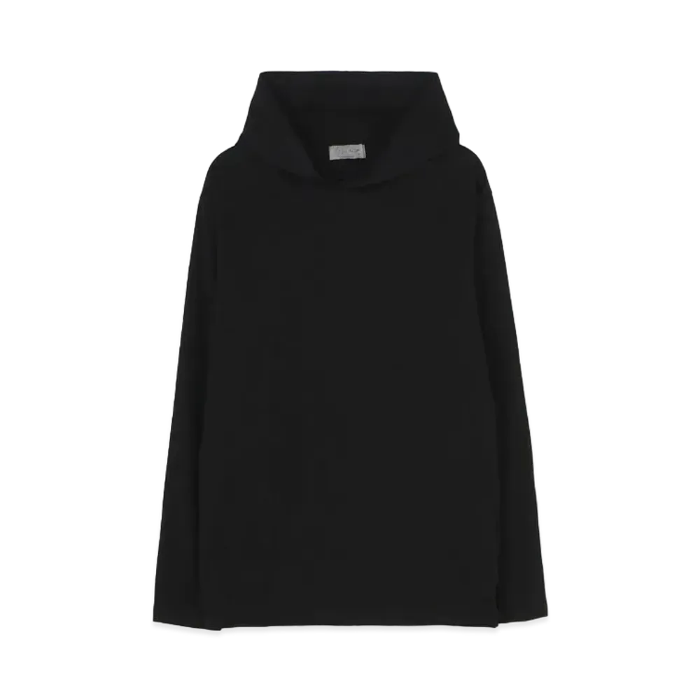 Yohji Yamamoto Pour Homme 30/- PLAIN STITCH BACK COLLAR SIGNATURE PRINT HOODIE "Black"