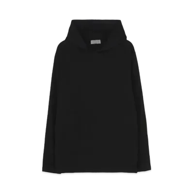 Yohji Yamamoto Pour Homme 30/- PLAIN STITCH BACK COLLAR SIGNATURE PRINT HOODIE "Black"