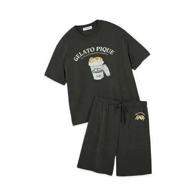 GELATO PIQUE Homme Cool To The Touch Sleeping Dog One-Point T-Shirt & Shorts Set "Dark Gray"