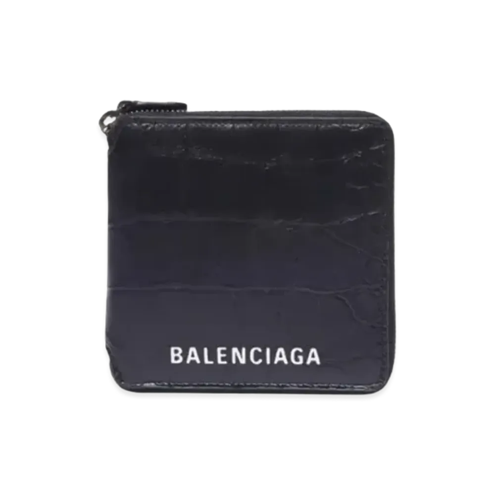 BALENCIAGA Ville Crocodile Effect Square Wallet "Black/White"
