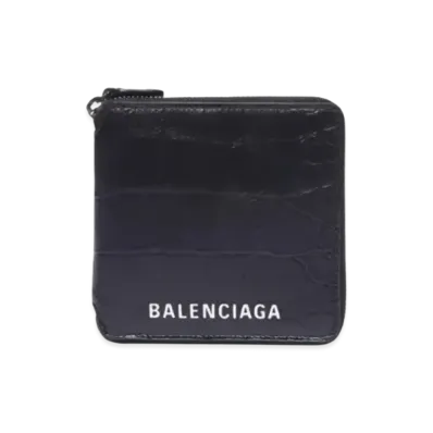 BALENCIAGA Ville Crocodile Effect Square Wallet "Black/White"