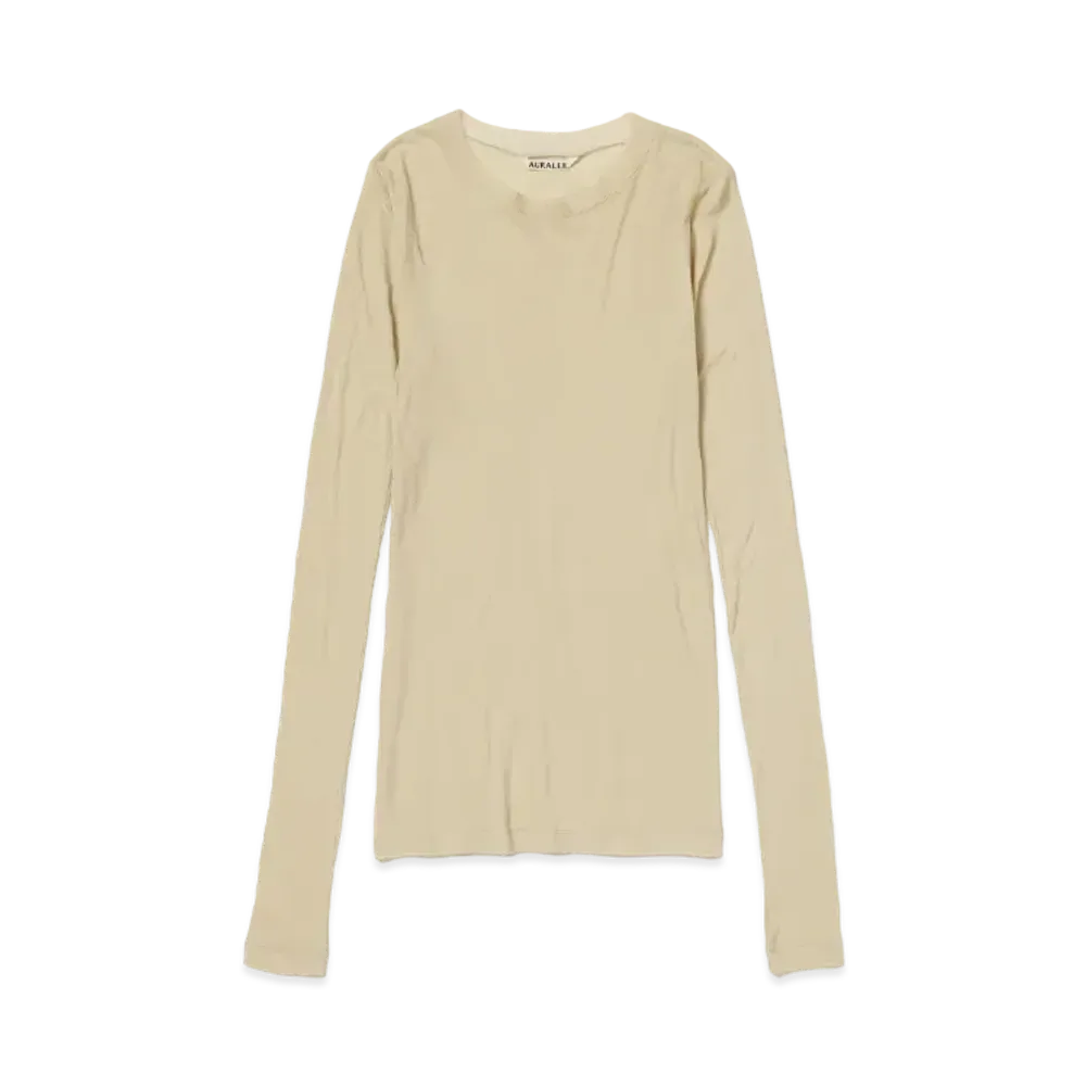 AURALEE Super High Gauge Sheer Rib L/S Tee "Light Beige"