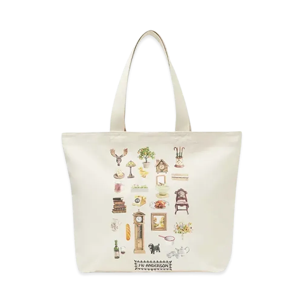 JW ANDERSON DIORAMA FURNITURE Print Canvas Tote "White"