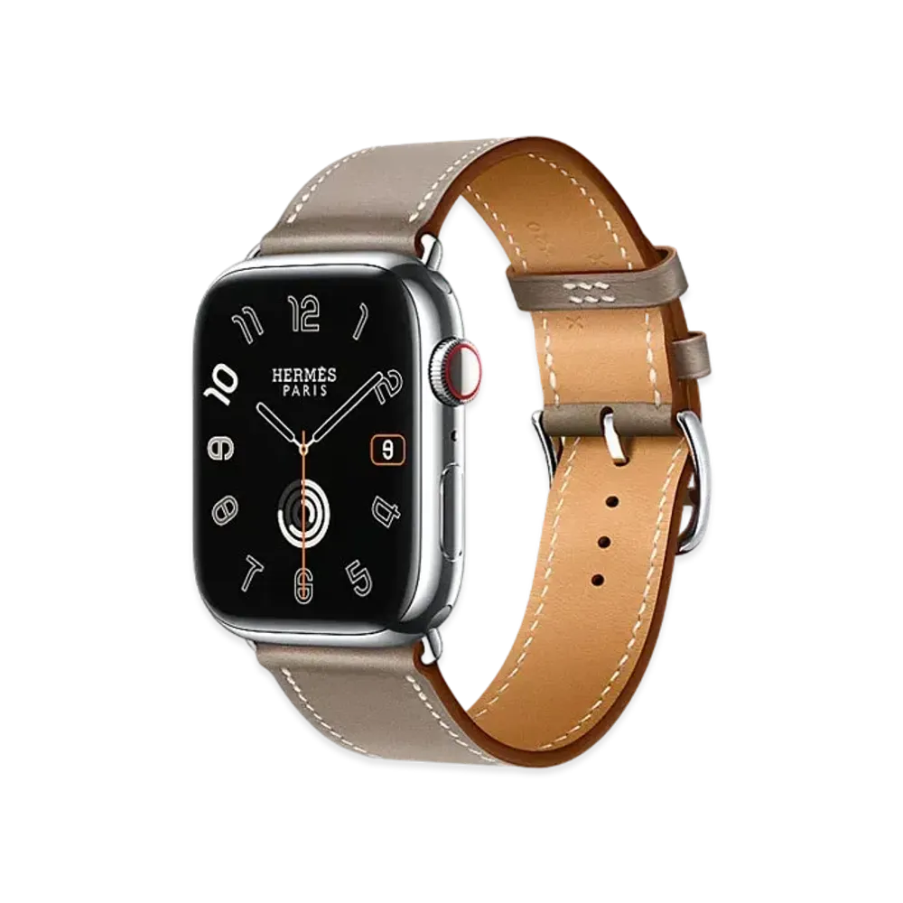 Apple Watch x Hermes Series 9 (GPS + Cellular Model) Stainless 45mm and Single Tour "Etoupe"