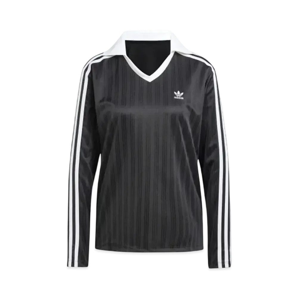 adidas Adicolor Football Jacquard V-Neck Long Sleeve Polo Shirt "Black"
