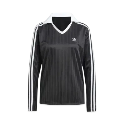 adidas Adicolor Football Jacquard V-Neck Long Sleeve Polo Shirt "Black"