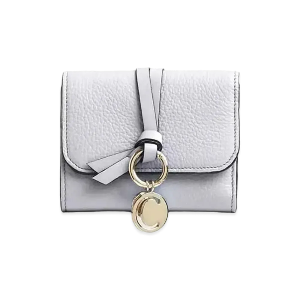 Chloe Alphabet Small Tri Fold Wallet With Leather Link In Grained & Shiny Calfskin "Light Cloud"