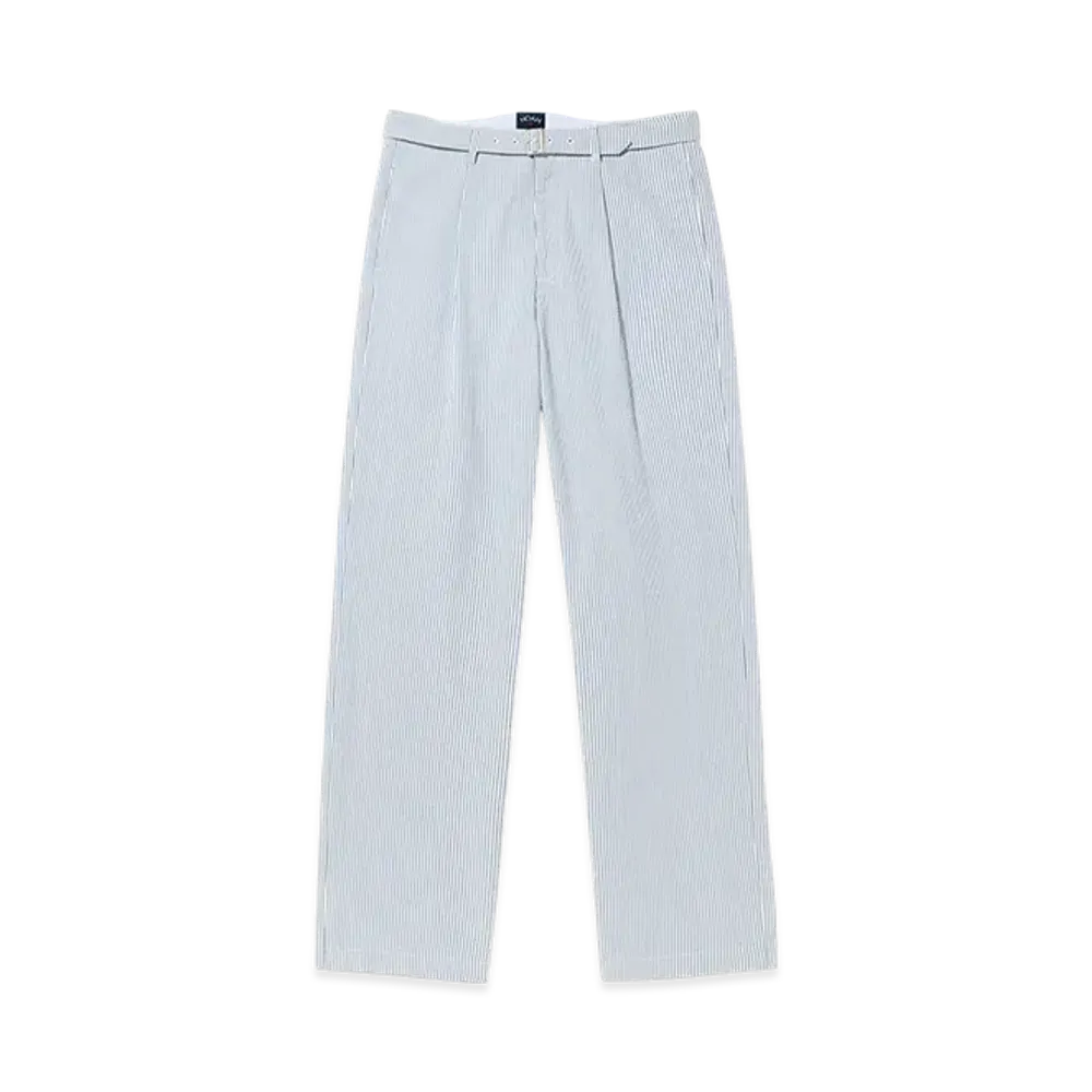 Noah Seersucker Belted Double-Pleat Trousers "Blue/White"