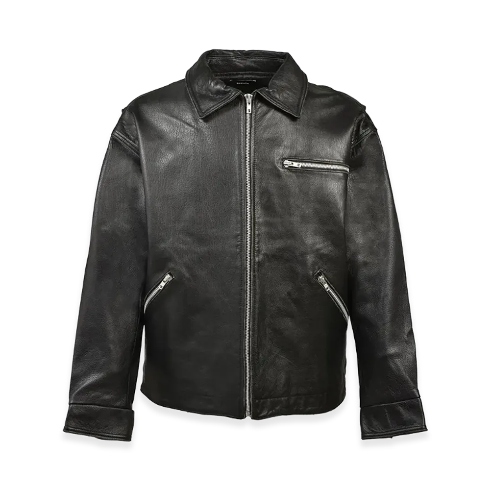 BREATH Grunge Leather Zip Coach Jacket "Black"