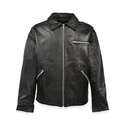 BREATH Grunge Leather Zip Coach Jacket "Black"