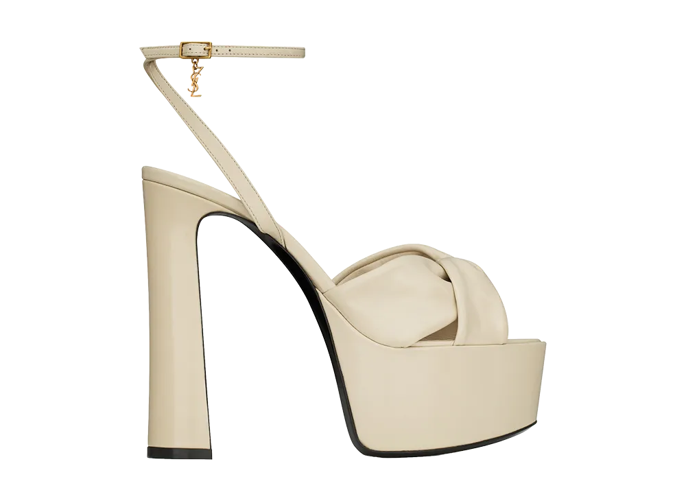 Saint Laurent Women's Francine Platform Sandals in Smooth Leather "White"