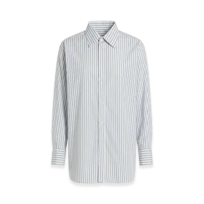 Maison Margiela Women's Striped Cotton Shirt "Baby Blue"