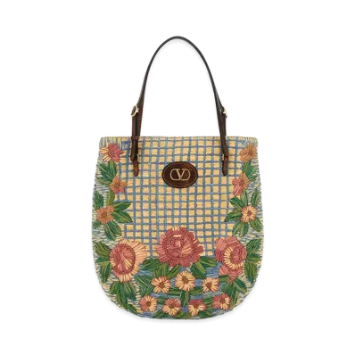 Valentino Women's Embroidered Raffia Vlogo Signature Shoulder Bag "Printed"
