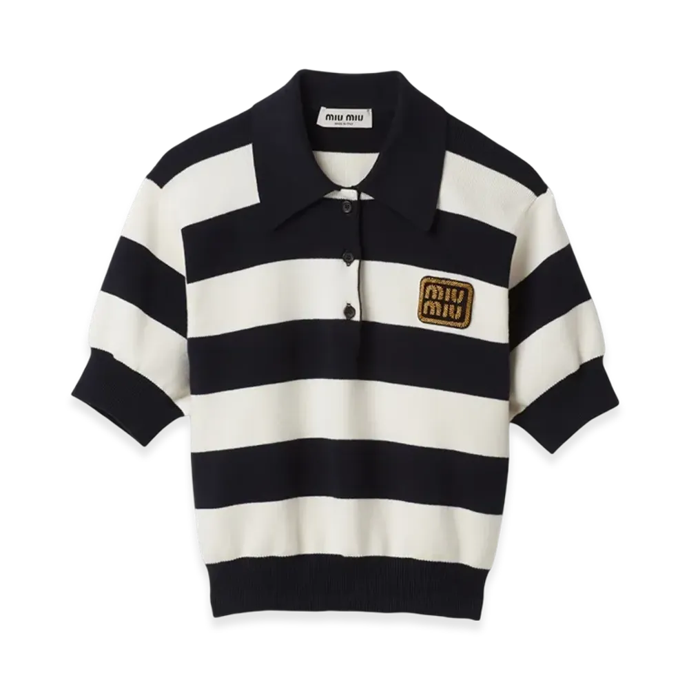 MIU MIU Women's Cotton Jersey Polo Shirt "Blue/White"