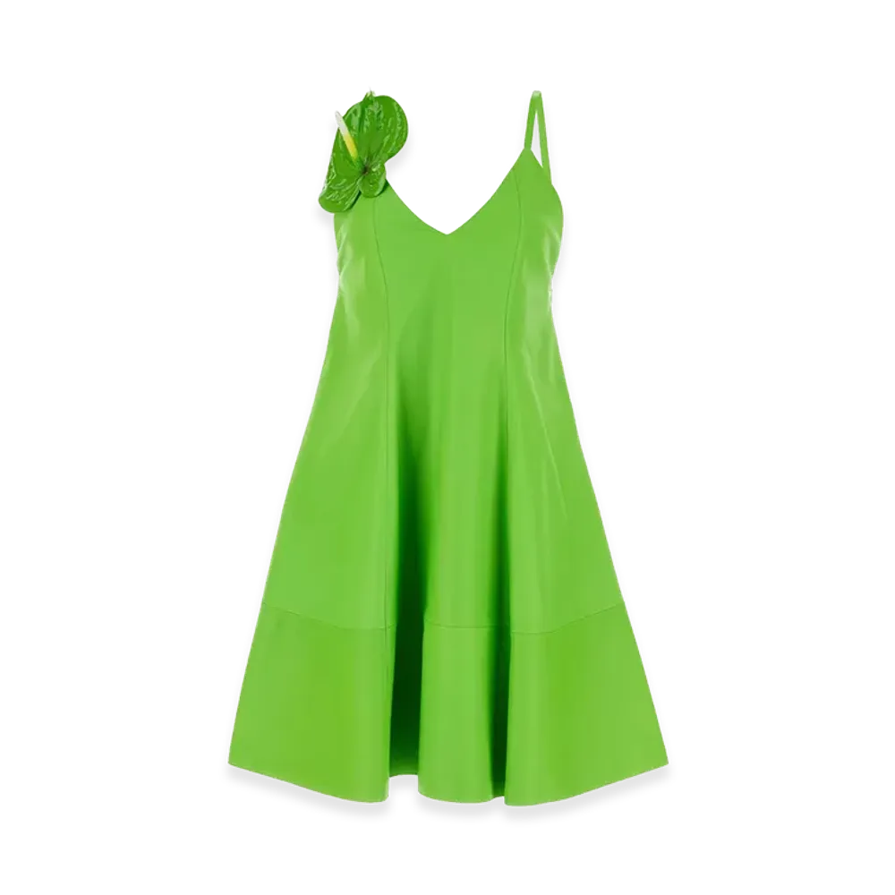 LOEWE Women's Leather Mini Dress "Fluo Green"