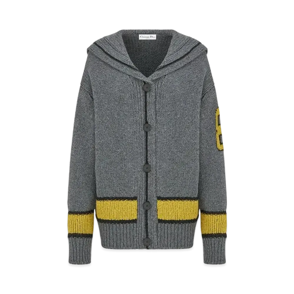 Dior Women's Sailor Collar Wool Cashmere Cardigan "Gray/Yellow"