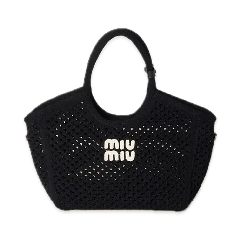 MIU MIU Ivy Cotton Mesh Tote Bag "Black"