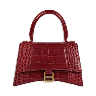 BALENCIAGA Women's Hourglass Small Top Handle Bag "Dark Red"