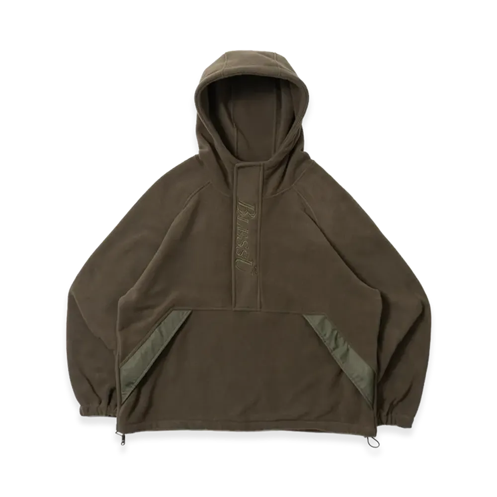 BLESS U Half-Zip Fleece Hoodie "Khaki"