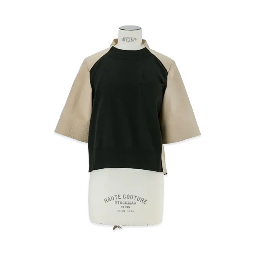 sacai Cotton Gabardine x Knit Pullover "Black/Beige"