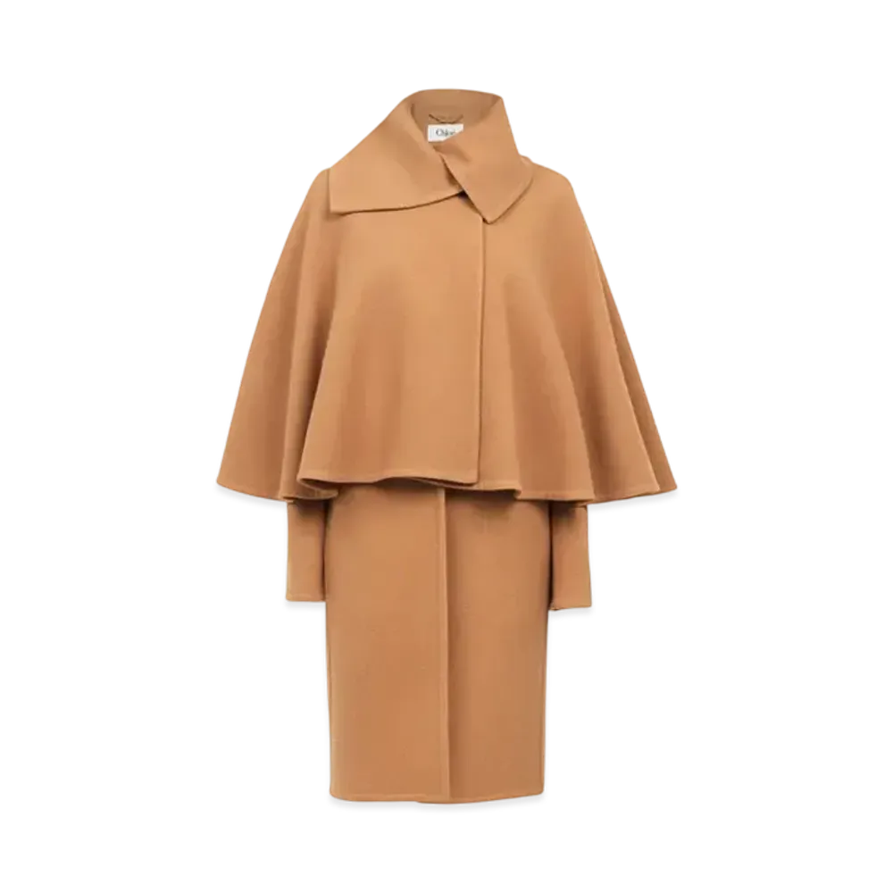 Chloe Cape Coat In Wool And Cashmere "Soft Tan"