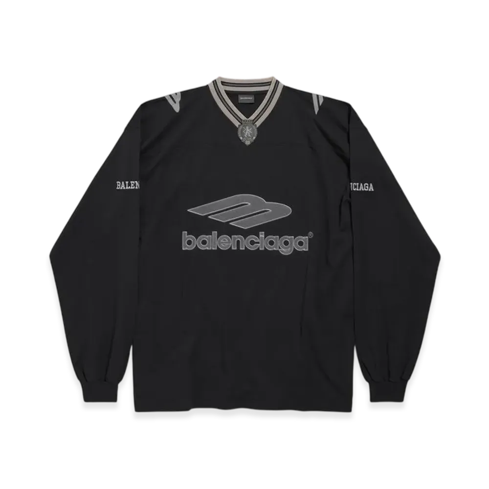 BALENCIAGA 3B Football Long Sleeve V-Neck T-Shirt "Black/Charcoal"