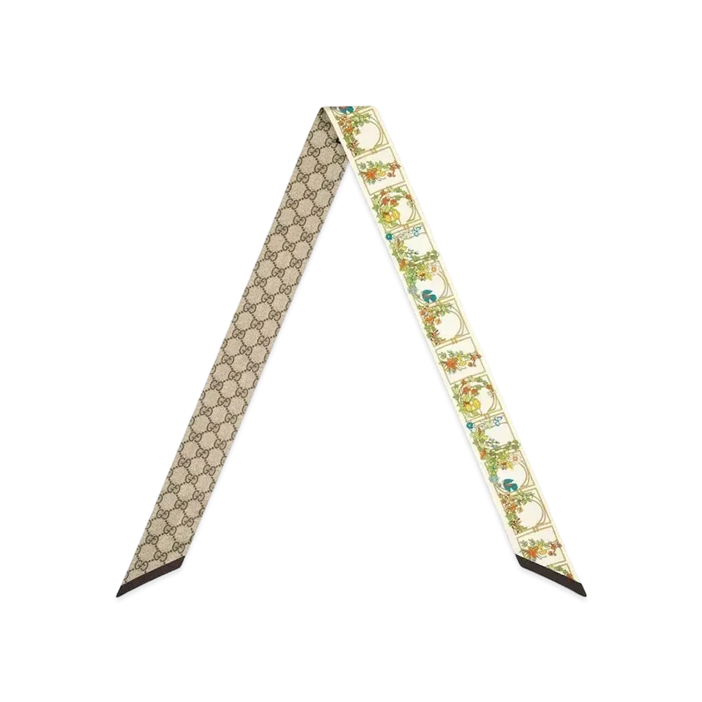 GUCCI Animal and Floral Print Silk Neck Bow "Ivory/Multi Color/Beige/Ebony"