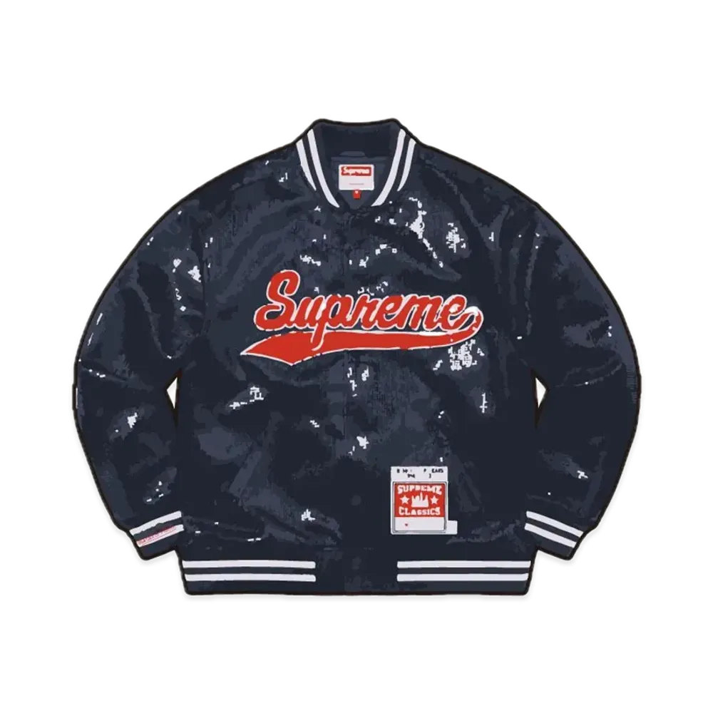 Supreme x Mitchell & Ness Sequin Varsity Jacket "Navy"