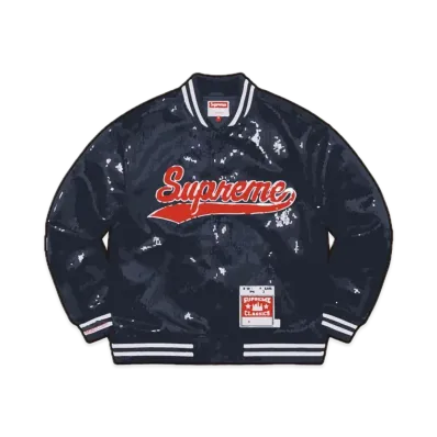 Supreme x Mitchell & Ness Sequin Varsity Jacket "Navy"