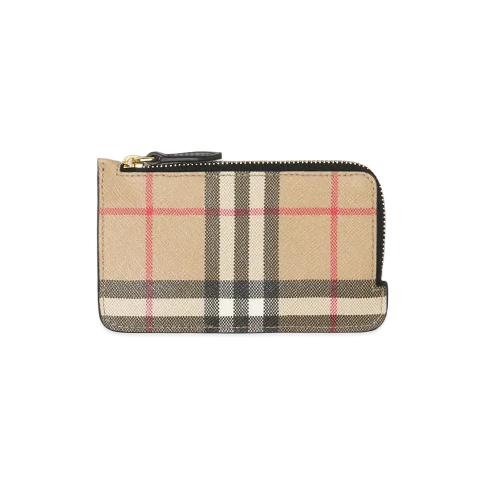 Burberry Vintage Check & Leather Zip Card Case "Archive Beige/Tongue"