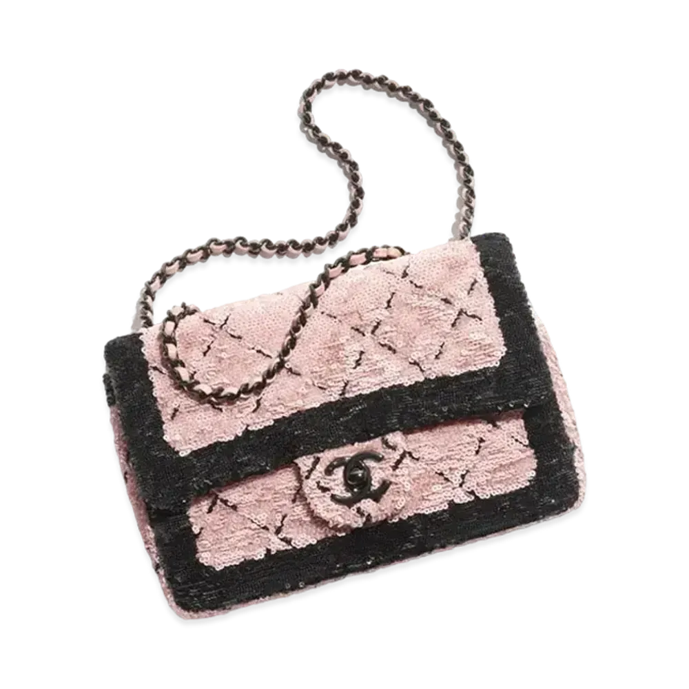 CHANEL Small Flap Bag Sequins "Pink/Black"