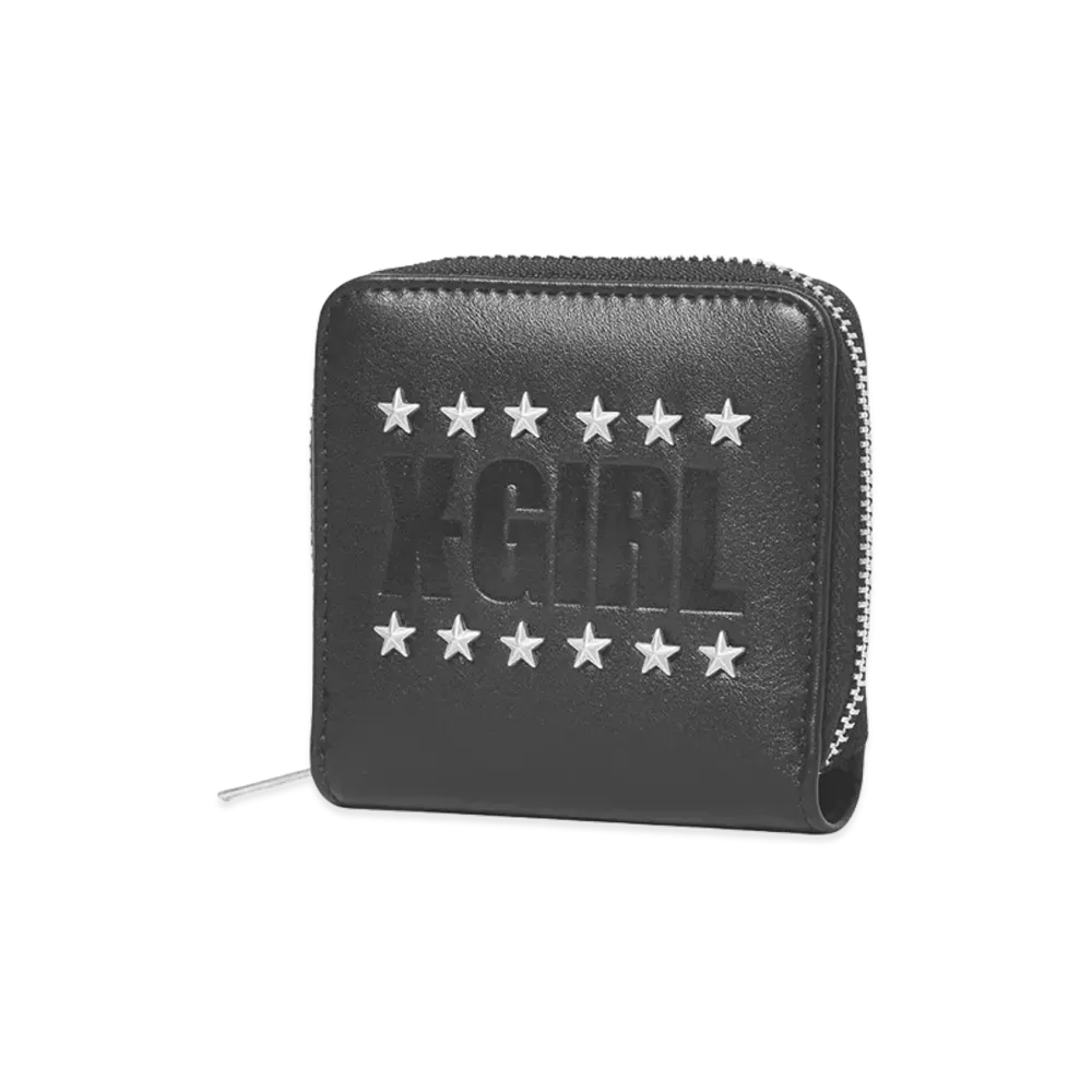 X-Girl Women's Logo And Star Studded Faux Leather Mini Wallet "Black"