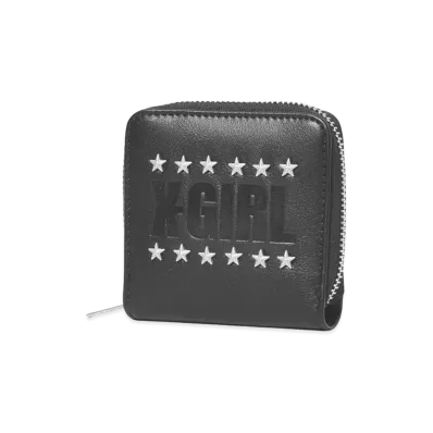 X-Girl Women's Logo And Star Studded Faux Leather Mini Wallet "Black"