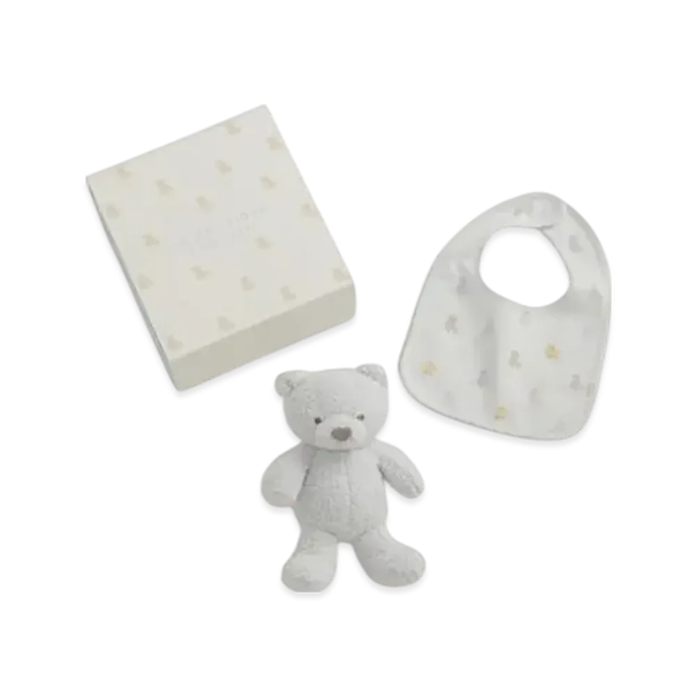 GELATO PIQUE Baby Bear Plush Toy & Bib 2 Piece Set Gift Box "Blue"