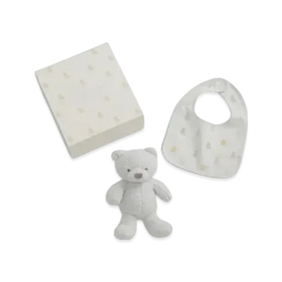 GELATO PIQUE Baby Bear Plush Toy & Bib 2 Piece Set Gift Box "Blue"