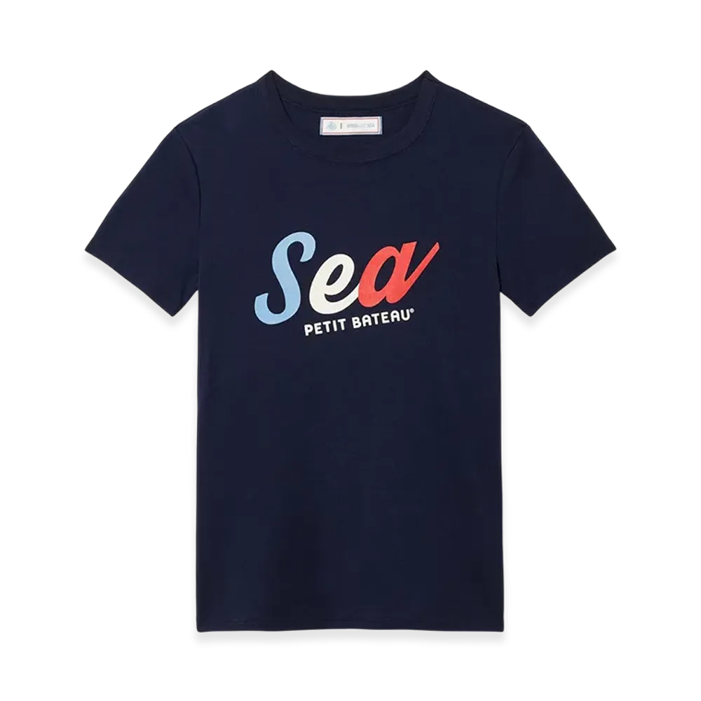 WIND AND SEA x PETIT BATEAU Print Short Sleeve Tee "Navy"