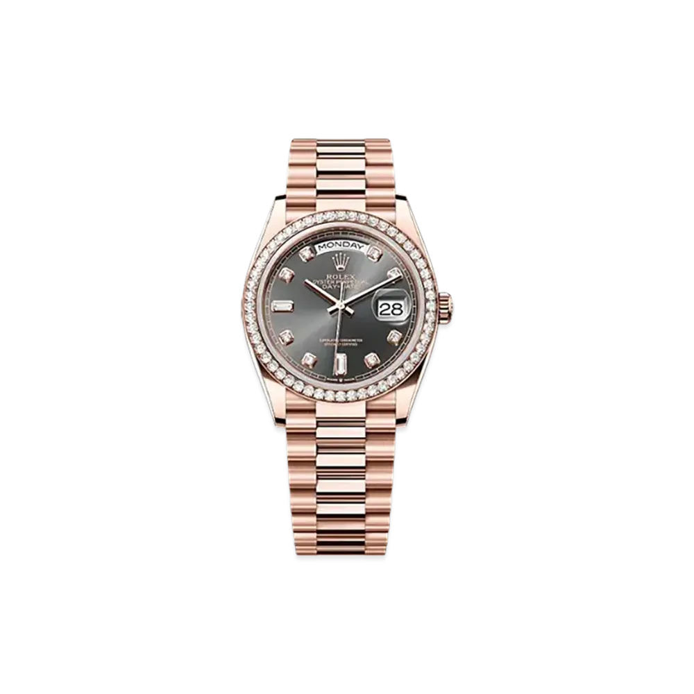 ROLEX Day-Date 36mm Everose Gold Diamond 128345RBR "Slate"