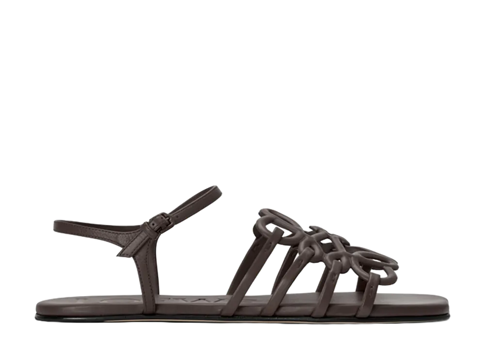 LOEWE Women's Petal Anagram Sandals in Calfskin "Dark Brown"