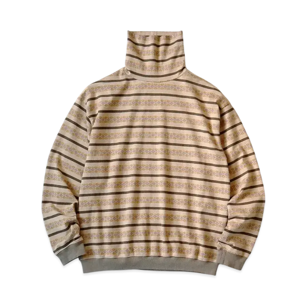 KAPITAL Sunrise Jacquard Border High Neck Long Tee "Beige Khaki"