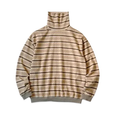 KAPITAL Sunrise Jacquard Border High Neck Long Tee "Beige Khaki"