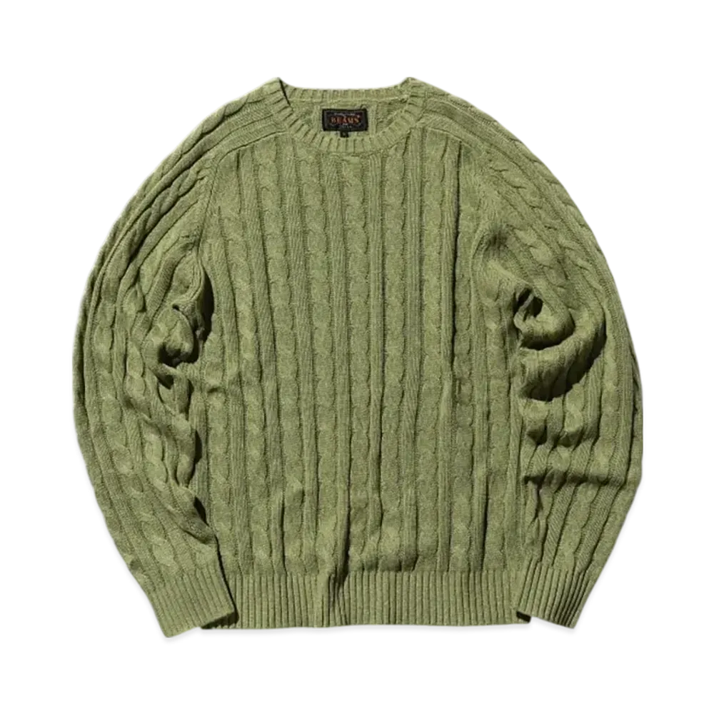 BEAMS Crew Cable Cotton Linen "Green"