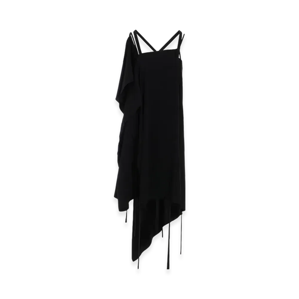 Yohji Yamamoto Ta/Pe Crepe De Chine R Draped String Dress "Black"