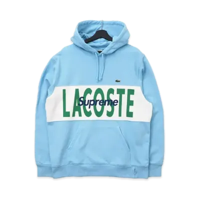 Supreme x LACOSTE Logo Panel Hooded Sweatshirt "Blue"