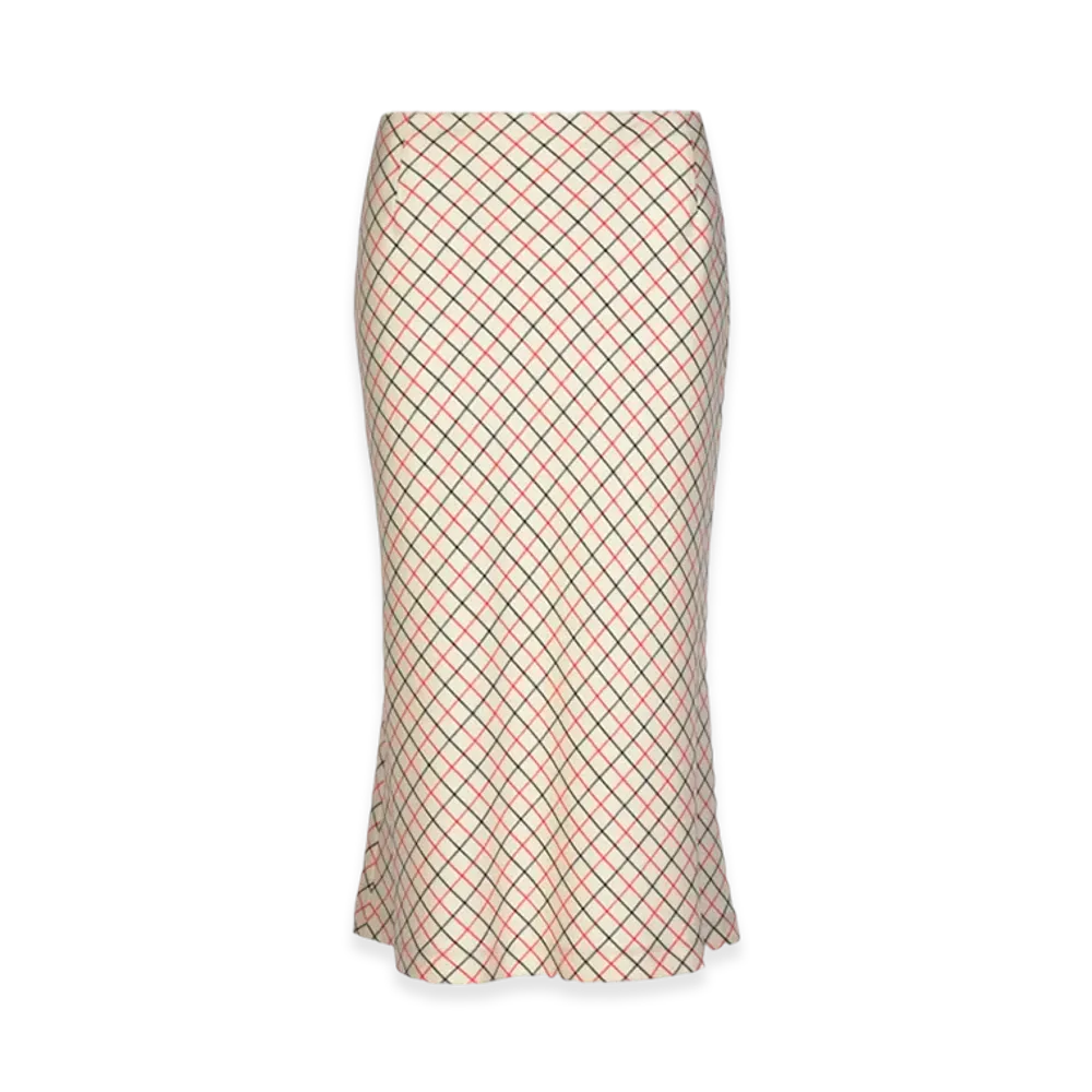 Maison Margiela Women's Wool Silk A-Line Checked Skirt "Ecru"